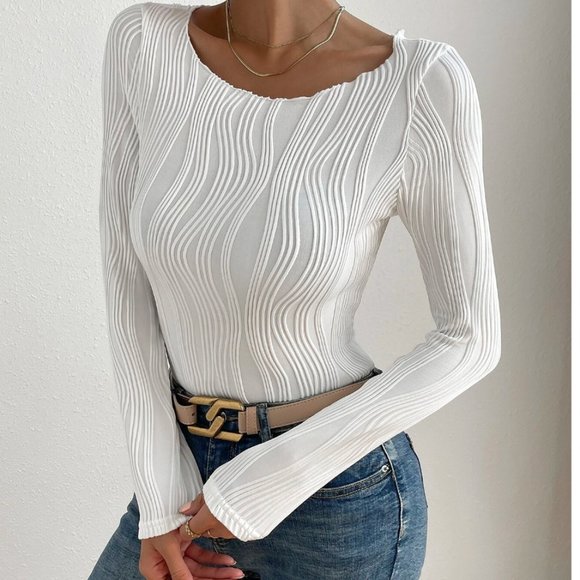 White Frenchy Silky Textured  Round Neck Tee - Picture 6 of 11